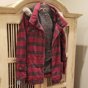 Hurley Womens Hooded Winter Flannel Coat with Sherpa Lining